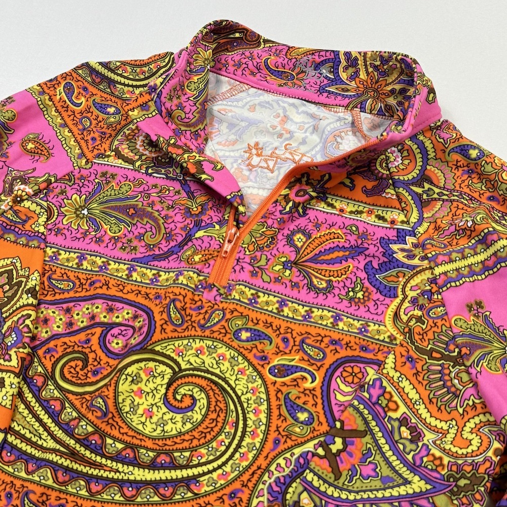 Tzu Tzu 1/4 Zip Paisley Golf Shirt Womens Small‎ Multicolor 3/4 Sleeve Top Boho
